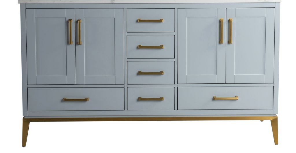 Rubeza 1500mm Anatolia Kitchen Island with Calacatta Quartz Top - Light Grey & Gold