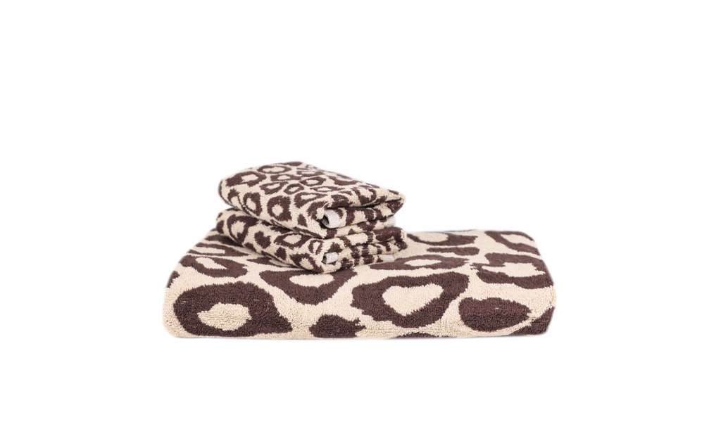 Tyne Collection of Cotton Guest Towel Set of 2 - Brown & Leopard