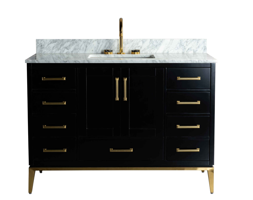 Rubeza 1200mm Anatolia Vanity Unit with Carrara Marble Top - Black & Gold