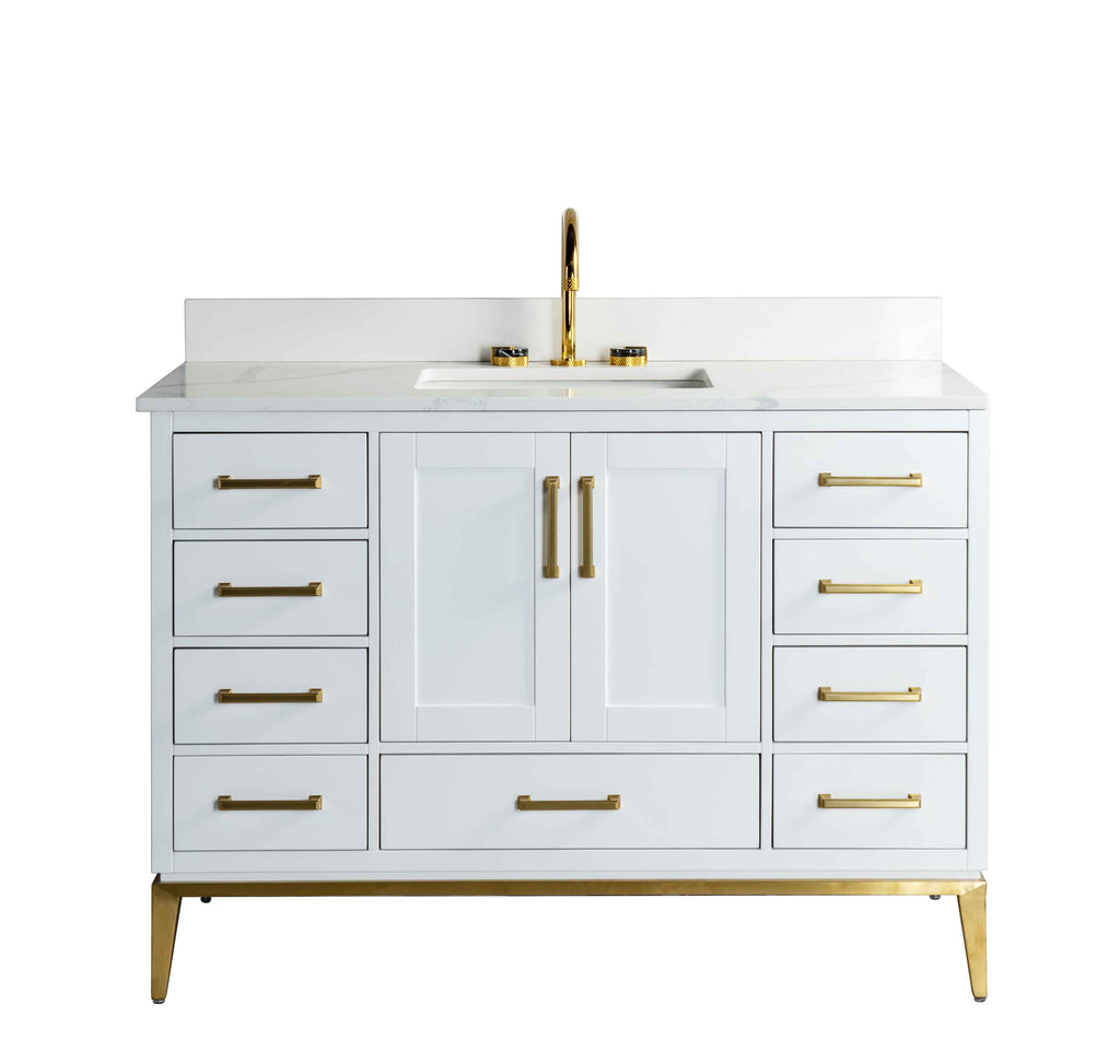 Rubeza 1200mm Anatolia Vanity Unit with Calacatta Quartz Top - White & Gold