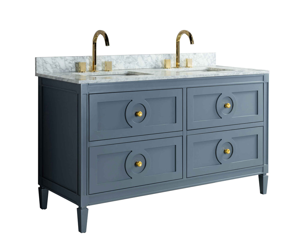 Rubeza 1500mm Layla Vanity Unit with Carrara Marble Top - Dark Grey & Gold