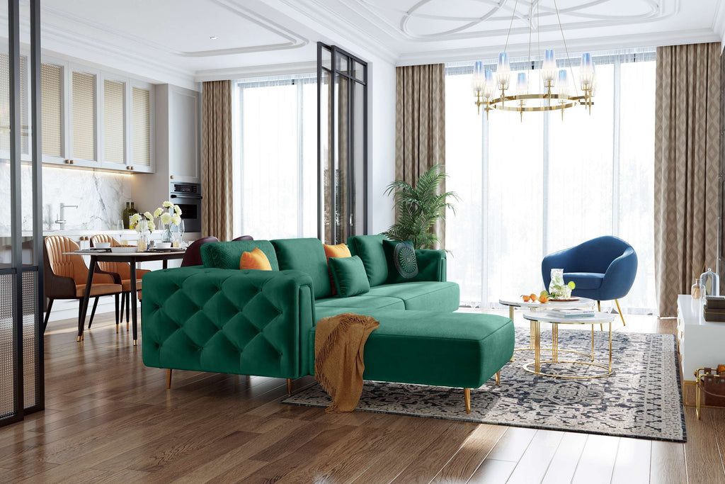 Rubeza Sofia Left Hand Facing Big Corner Sofa - Emerald Green