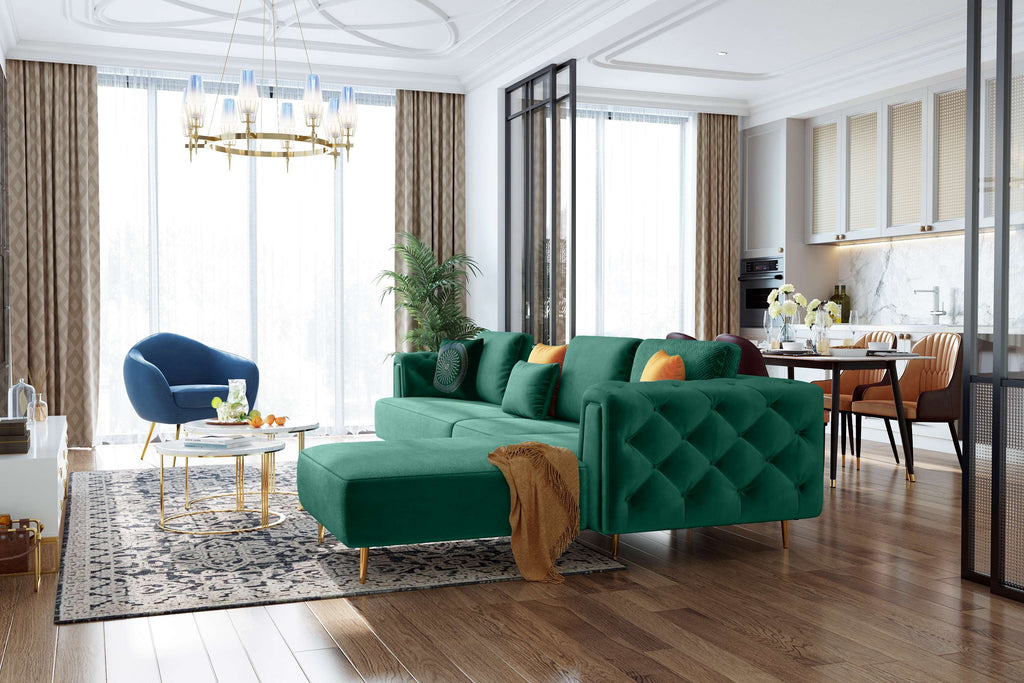 Rubeza Sofia Right Hand Facing Big Corner Sofa - Emerald Green