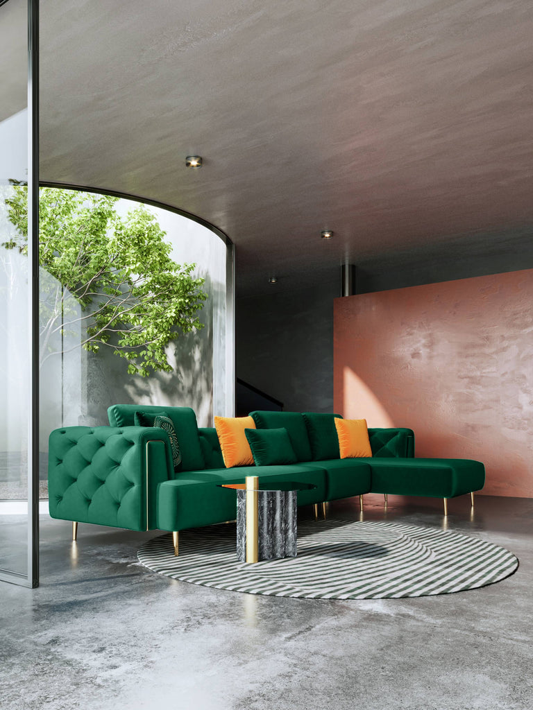Rubeza Sofia Right Hand Facing Big Corner Sofa - Emerald Green