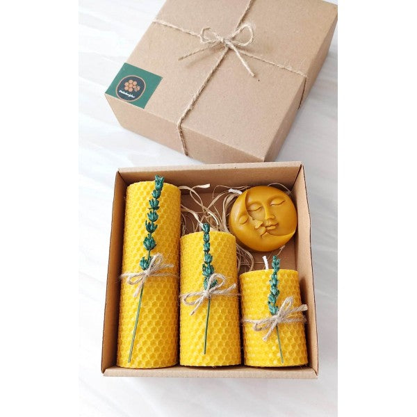 100% Pure Handmade Beeswax Moon & Sun Candle - Gift Box Set