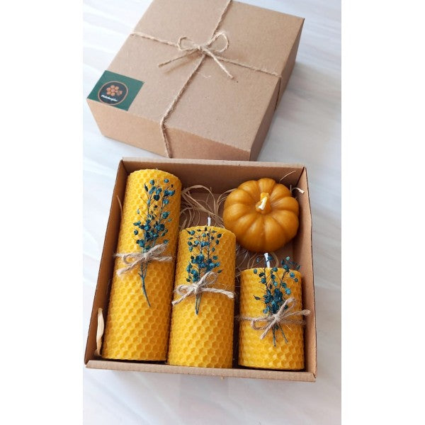 100% Pure Handmade Beeswax Pumpkin Candle - Gift Box Set
