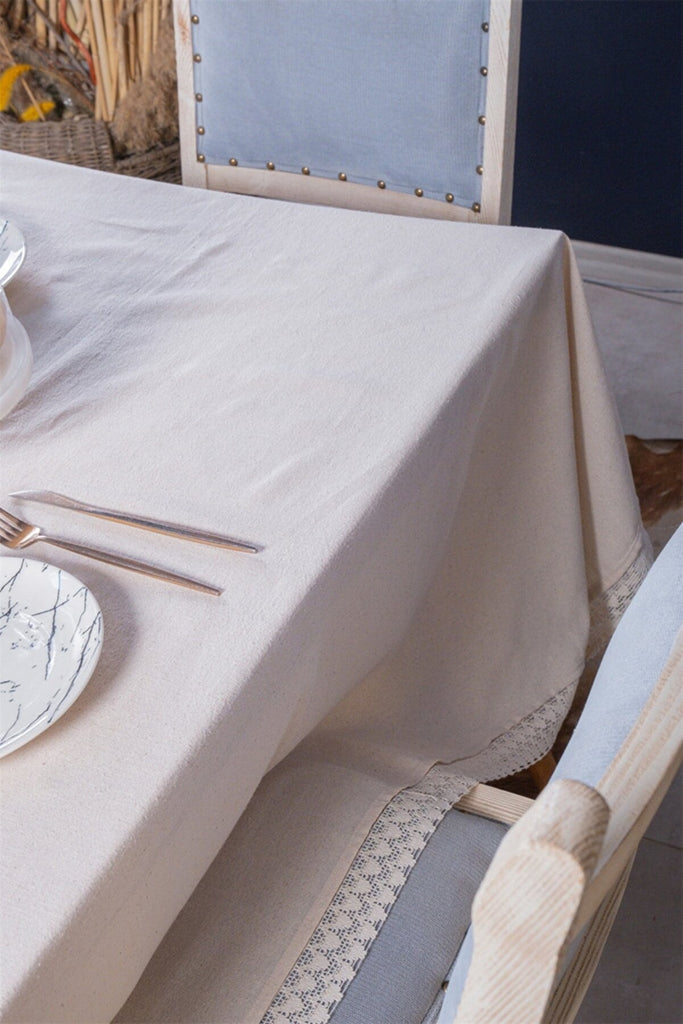 Beige Laced Pure Linen Table Cloth