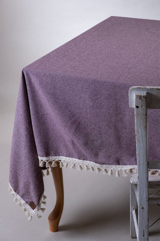 Damson Tasselled Pure Cotton Table Cloth