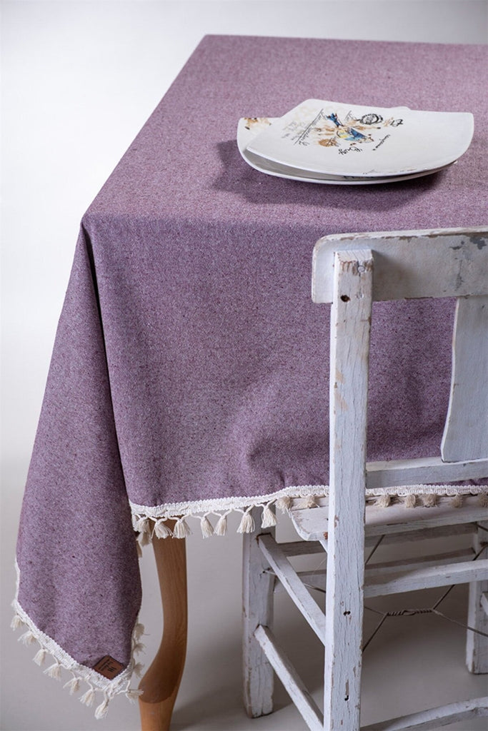 Damson Tasselled Pure Cotton Table Cloth