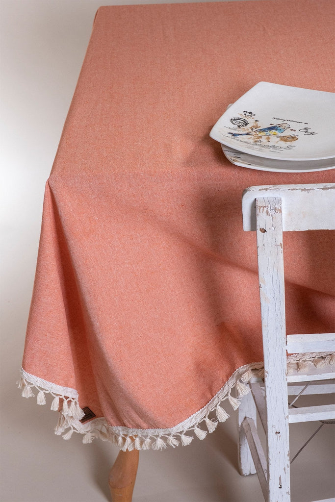 Orange Tasselled Pure Cotton Table Cloth