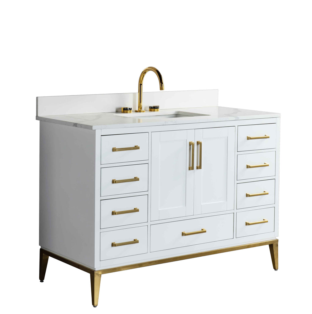 Rubeza 1200mm Anatolia Vanity Unit with Calacatta Quartz Top - White & Gold