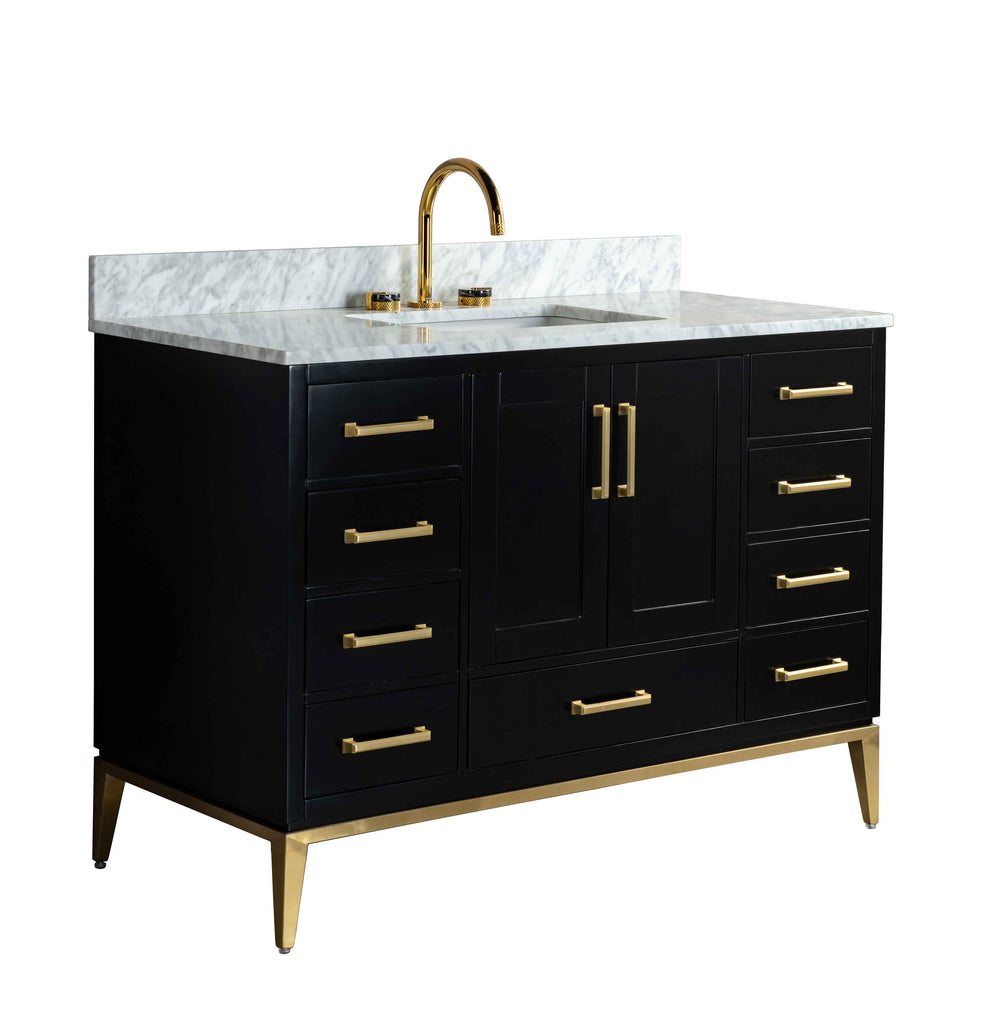 Rubeza 1200mm Anatolia Vanity Unit with Carrara Marble Top - Black & Gold