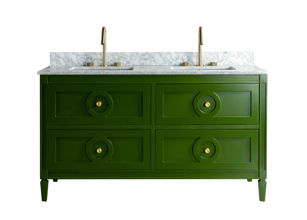 Rubeza 1500mm Layla Vanity Unit with Carrara Marble Top - Grass Green & Gold