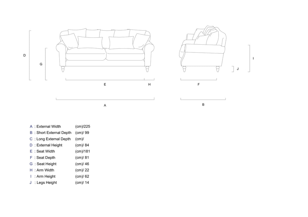 Rubeza Paula 3 Seater Sofa - Anchor Grey