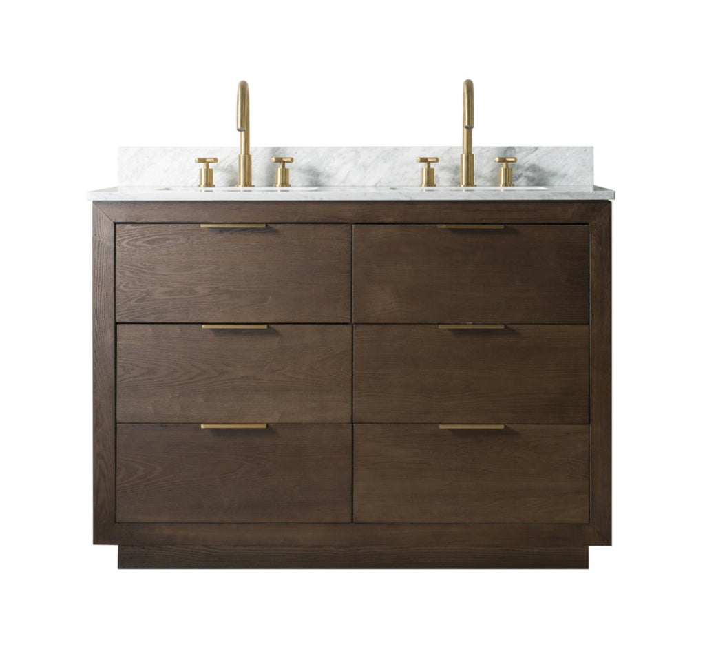 Rubeza 1200mm Keily Vanity Unit with Carrara Marble Top - Wood Veneer & Gold