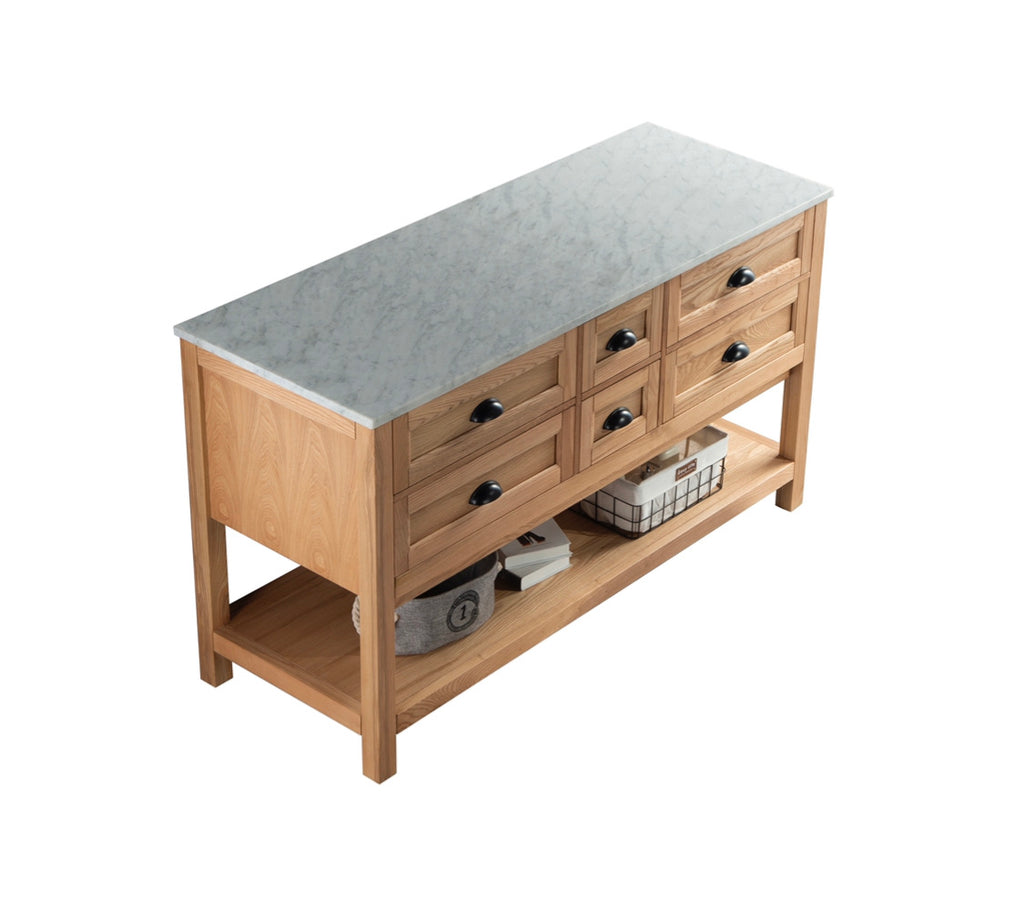 Rubeza 1500mm Allwood Kitchen Island & Breakfast Bar  with Carrara Marble Top