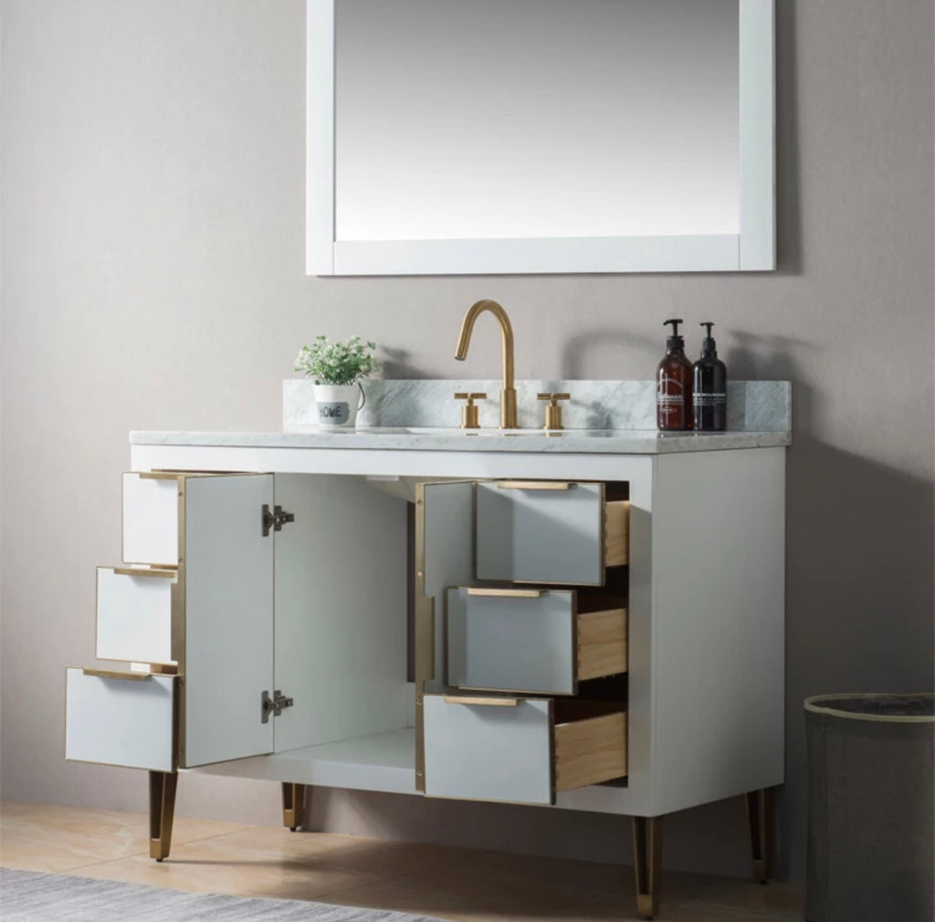 Rubeza 1200mm Dukes Vanity Unit with Carrara Marble Top - White & Gold