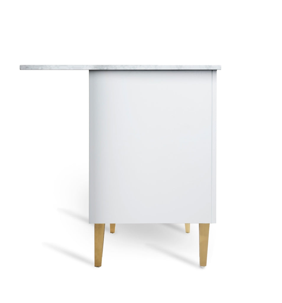 Rubeza 1500mm Dukes Kitchen Island with Carrara Marble Top - White & Gold