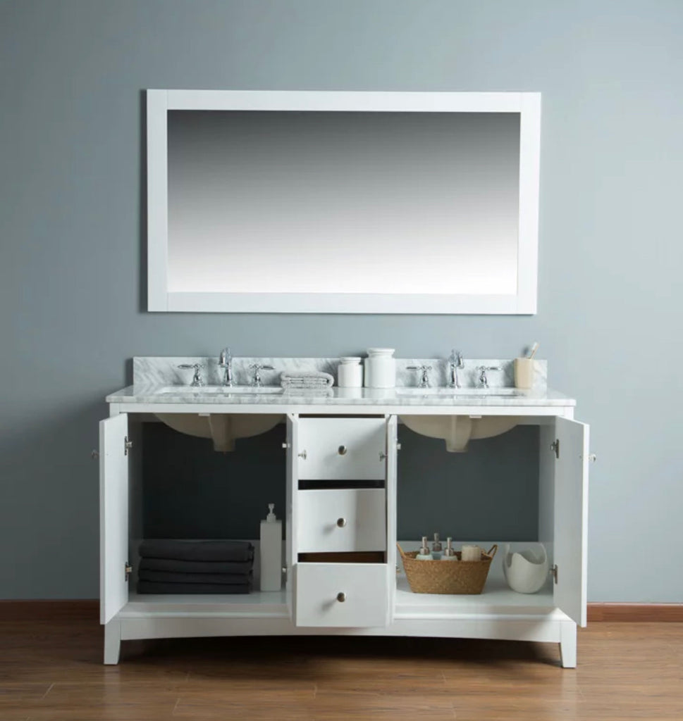 Rubeza 1500mm Pergamum Vanity Unit with Carrara Marble Top - White & Chrome