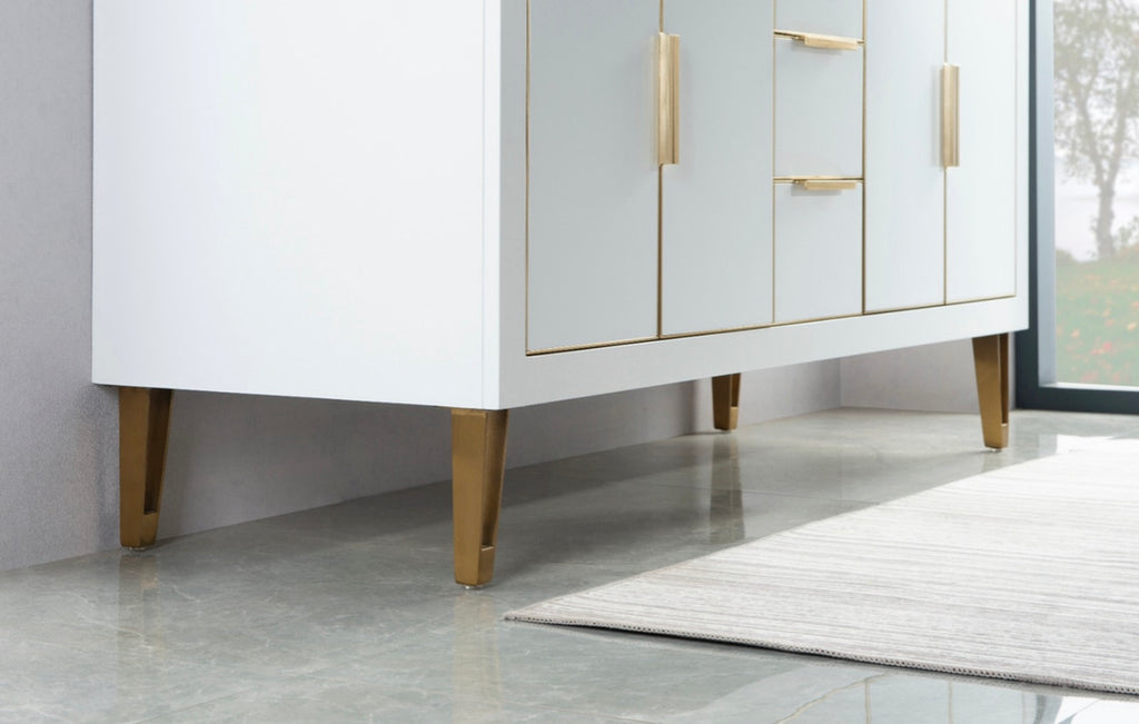 Rubeza 1500mm Dukes Kitchen Island - Breakfast Bar with Carrara Marble Top White & Gold