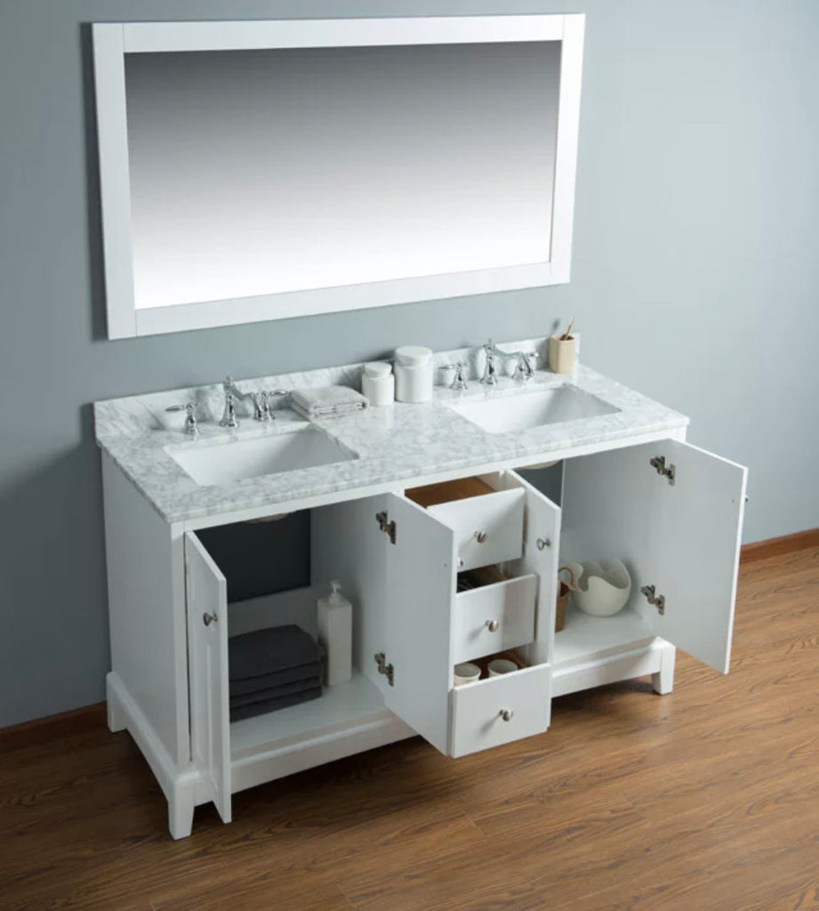 Rubeza 1500mm Pergamum Vanity Unit with Carrara Marble Top - White & Chrome