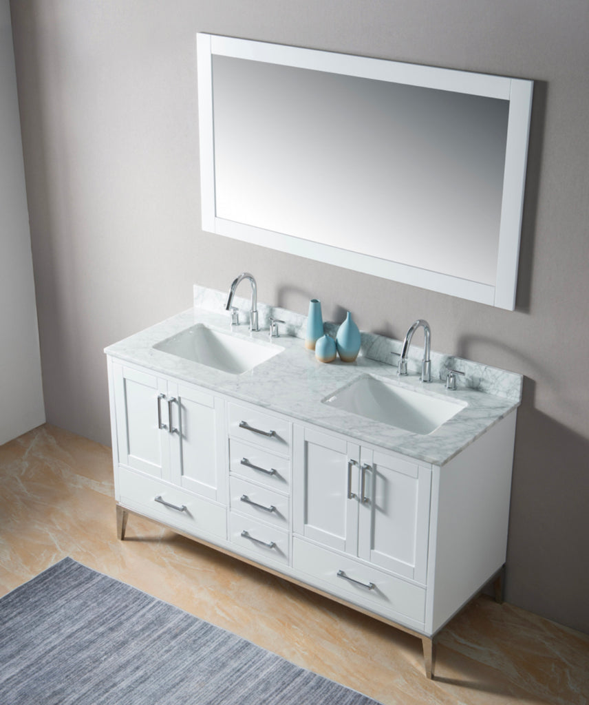 Rubeza 1500mm Anatolia Vanity Unit with Carrara Marble Top - White & Chrome