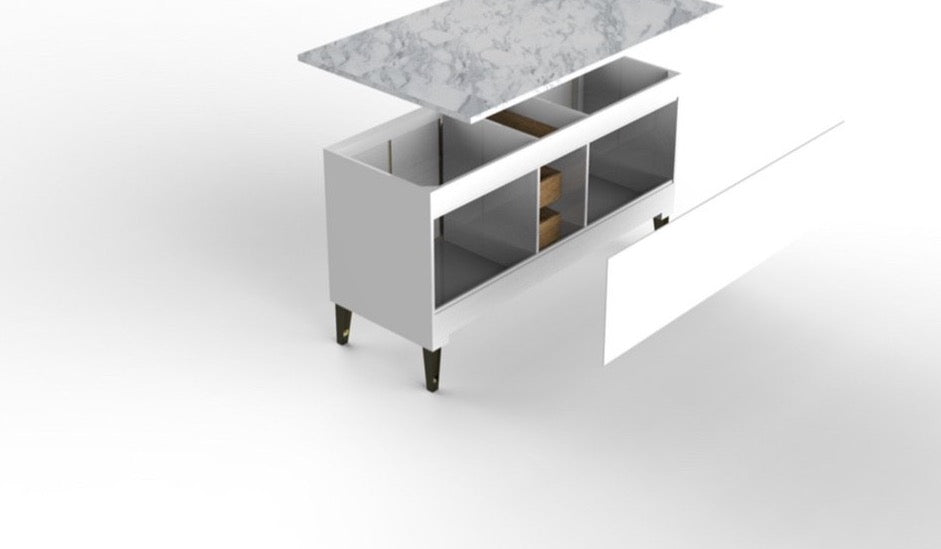 Rubeza 1500mm Anatolia Kitchen Island & Breakfast Bar with Carrara Marble Top - Dark Blue & Gold