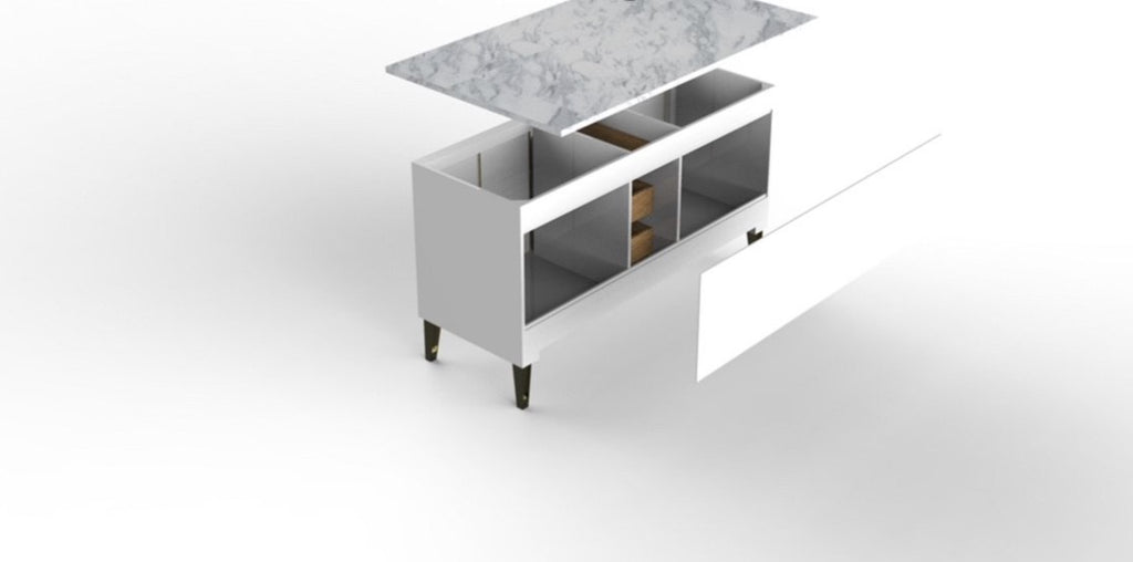 Rubeza 1500mm Dukes Kitchen Island with Carrara Marble Top - Dark Blue & Gold