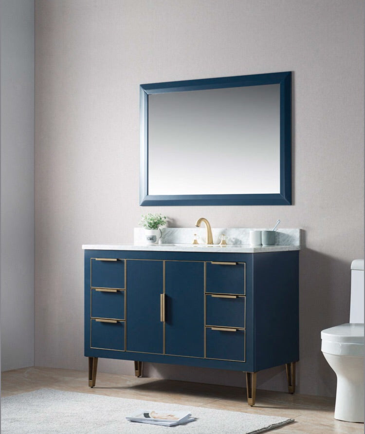 Rubeza 1200mm Dukes Vanity Unit with Carrara Marble Top - Dark Blue & Gold