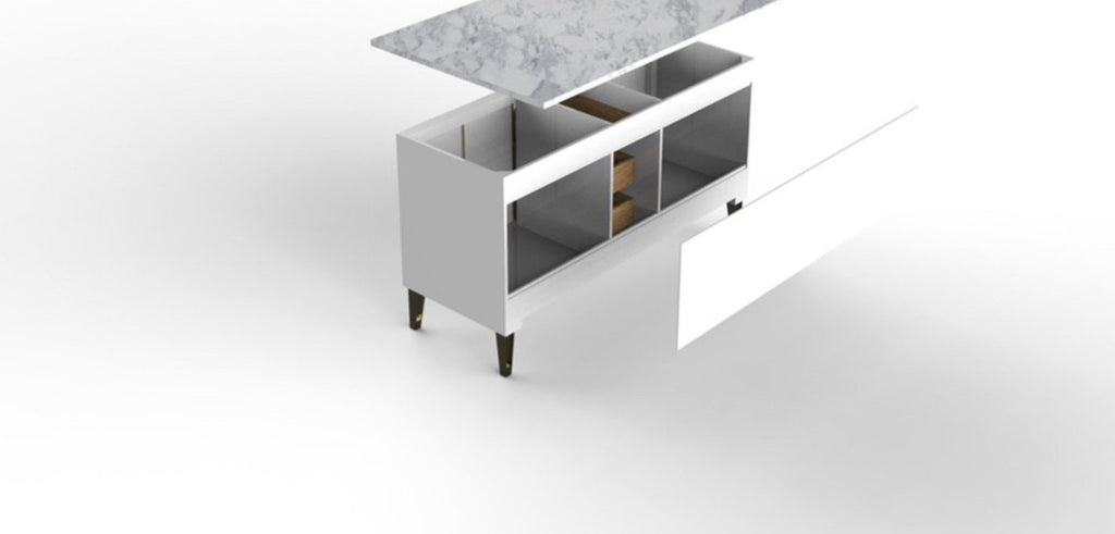 Rubeza 1500mm Dukes Kitchen Island - Breakfast Bar with Carrara Marble Top White & Gold