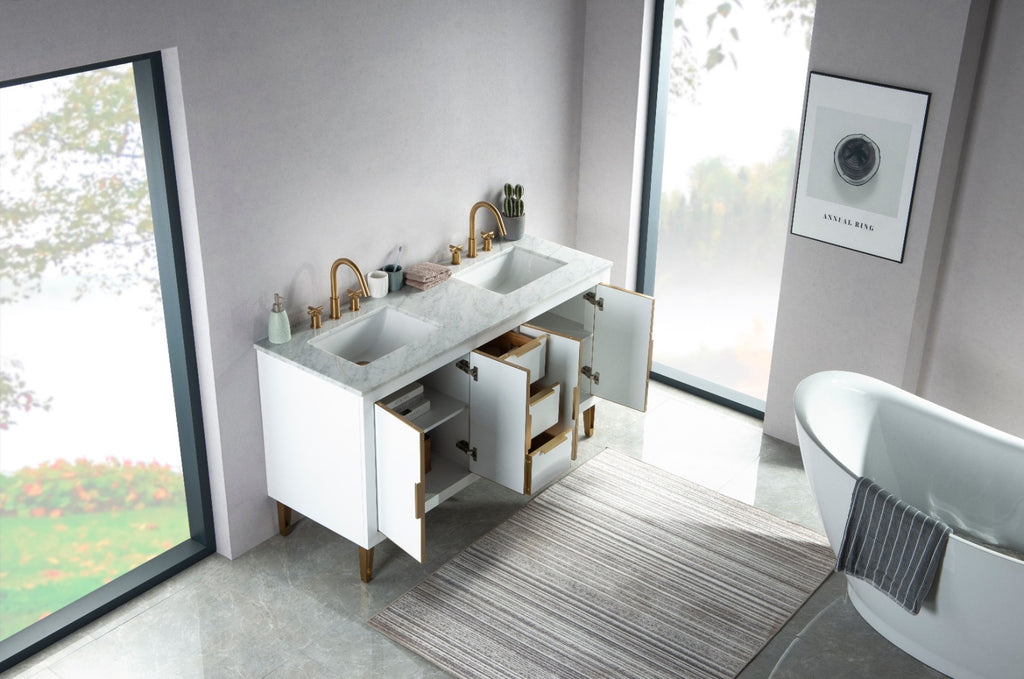 Rubeza 1500mm Dukes Vanity Unit with Carrara Marble Top - White & Gold