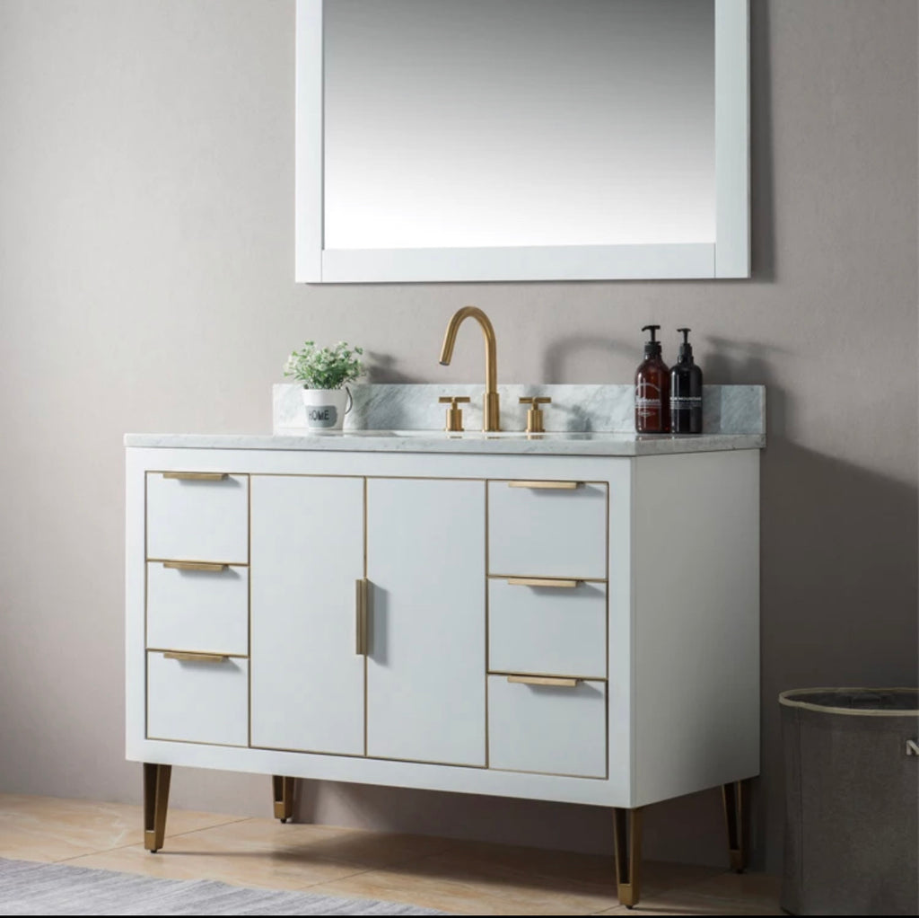 Rubeza 1200mm Dukes Vanity Unit with Carrara Marble Top - White & Gold