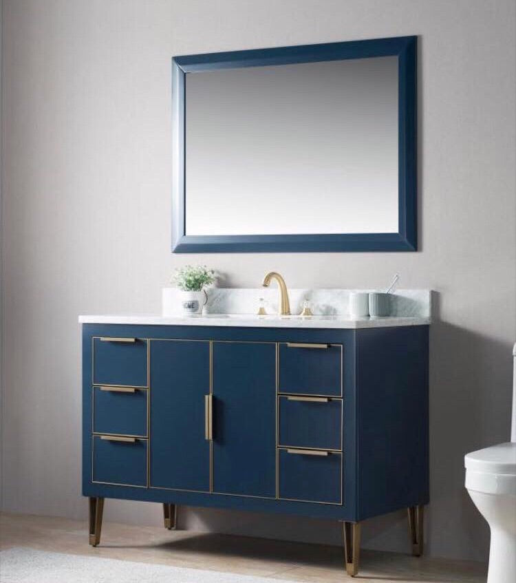 Rubeza 1200mm Dukes Vanity Unit with Carrara Marble Top - Dark Blue & Gold