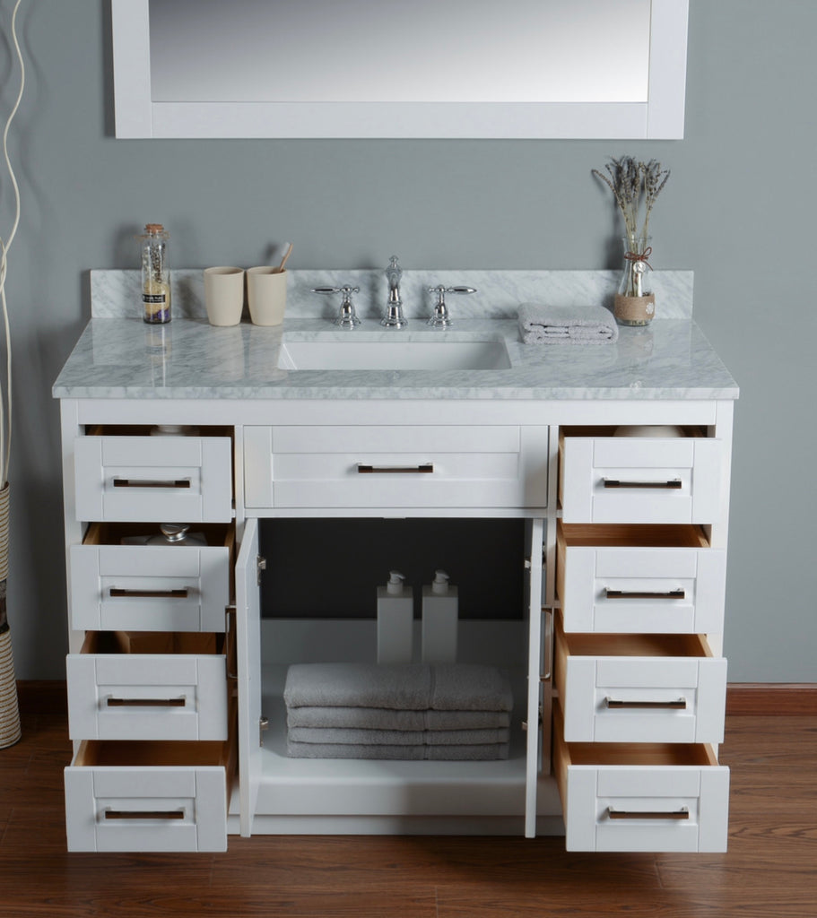 Rubeza 1200mm Riley Vanity Unit with Carrara Marble Top - White & Chrome