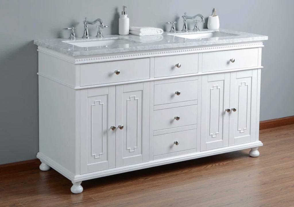 Rubeza 1500mm Didim Vanity Unit with Carrara Marble Top - White & Chrome