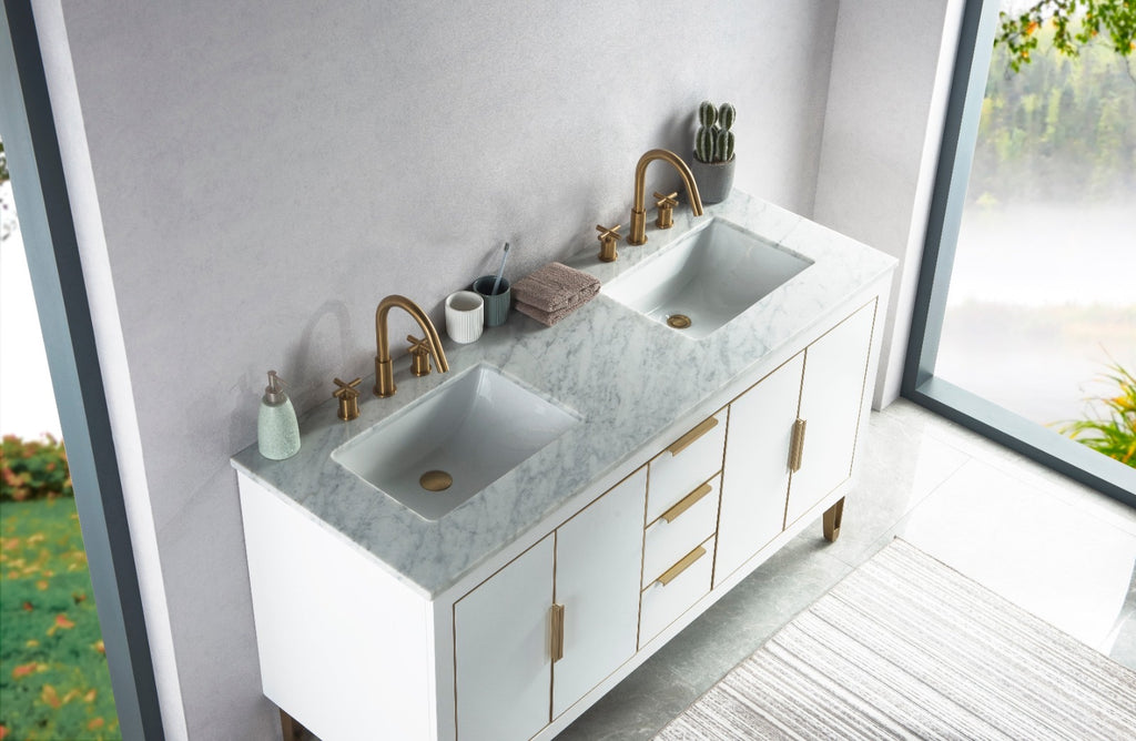 Rubeza 1500mm Dukes Vanity Unit with Carrara Marble Top - White & Gold