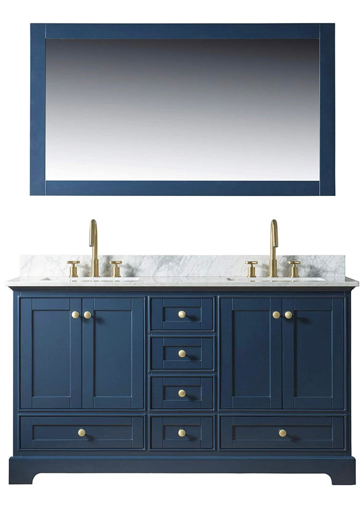 Rubeza 1500mm Charleston Vanity Unit with Carrara Marble Top - Dark Blue & Gold