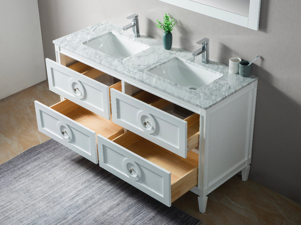Rubeza 1500mm Layla Vanity Unit with Carrara Marble Top - White & Chrome