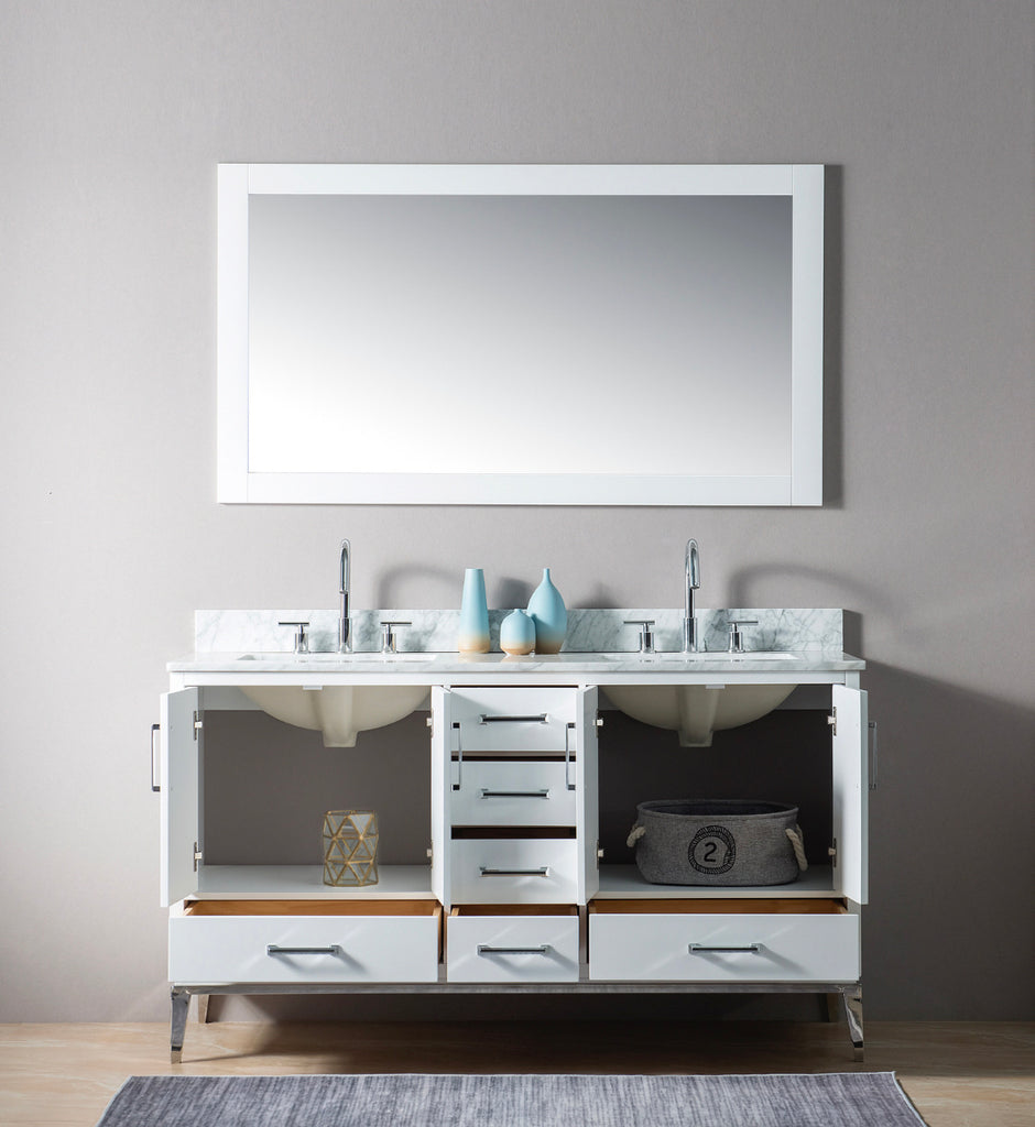 Rubeza 1500mm Anatolia Vanity Unit with Carrara Marble Top - White & Chrome