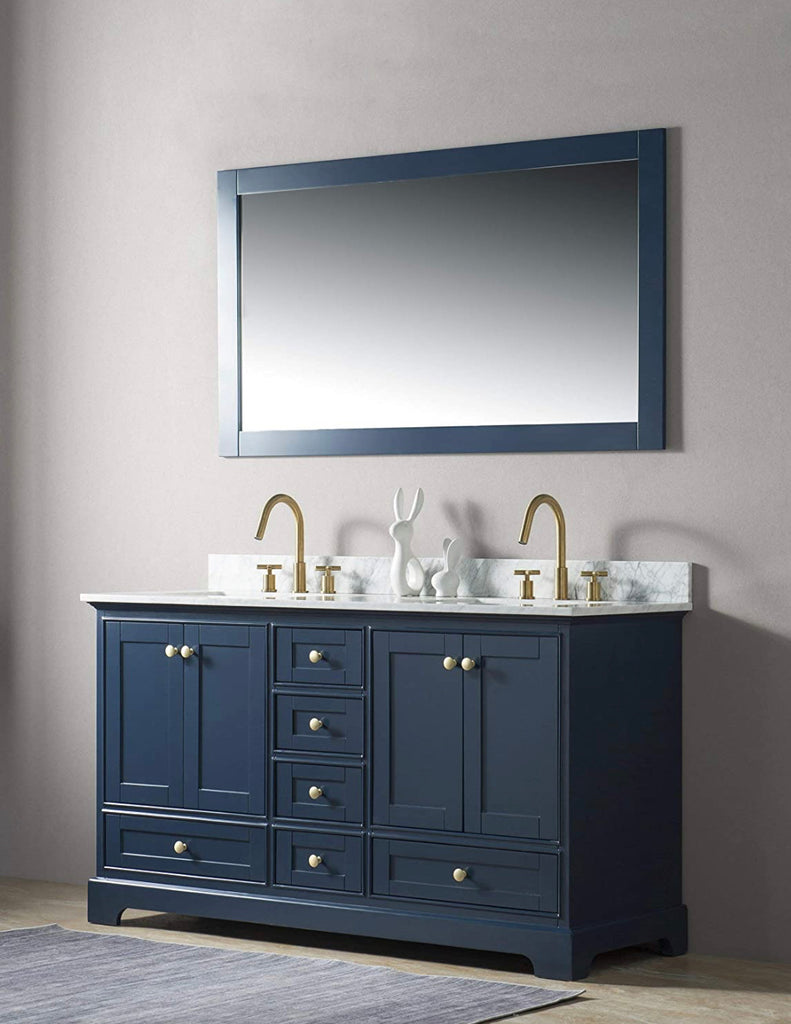 Rubeza 1500mm Charleston Vanity Unit with Carrara Marble Top - Dark Blue & Gold