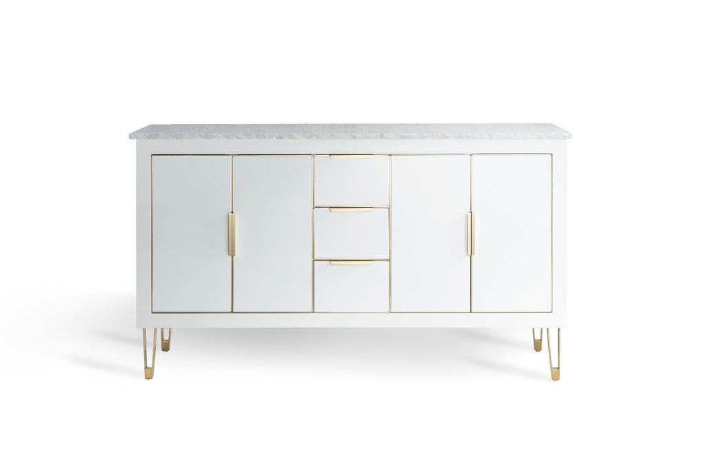 Rubeza 1500mm Dukes Kitchen Island - Breakfast Bar with Carrara Marble Top White & Gold