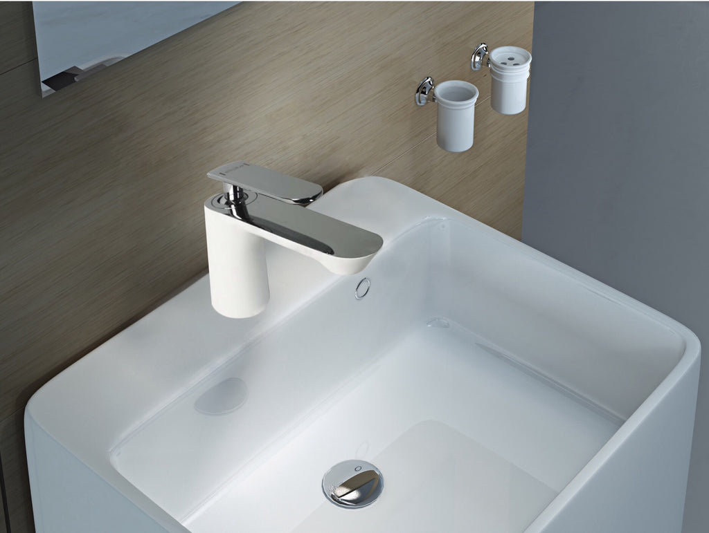 Rubeza Concetto Basin Mixer Tap - White and Chrome Brass