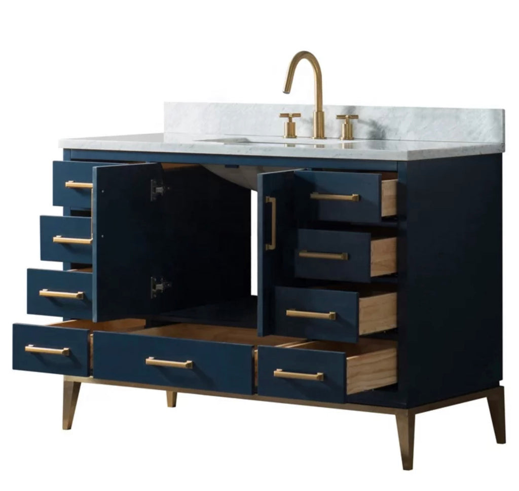 Rubeza 1200mm Anatolia Vanity Unit with Carrara Marble Top - Dark Blue & Gold