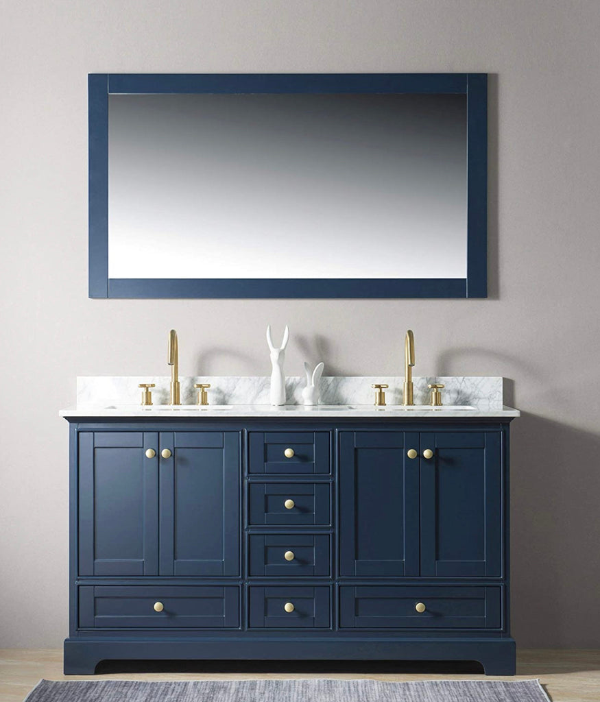 Rubeza 1500mm Charleston Vanity Unit with Carrara Marble Top - Dark Blue & Gold