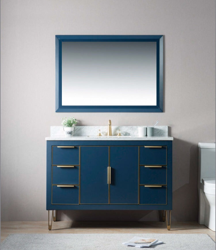 Rubeza 1200mm Dukes Vanity Unit with Carrara Marble Top - Dark Blue & Gold