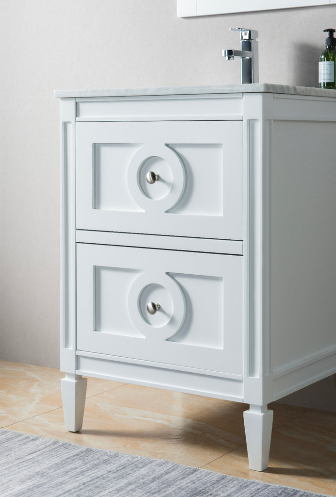 600mm Layla Vanity Unit with Carrara Marble Top - White & Chrome