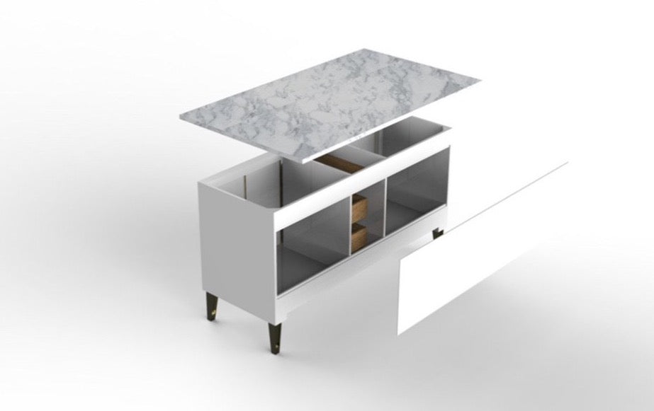 Rubeza 1500mm Didim Kitchen Island & Breakfast Bar with Carrara Marble Top - Dark Grey & Chrome