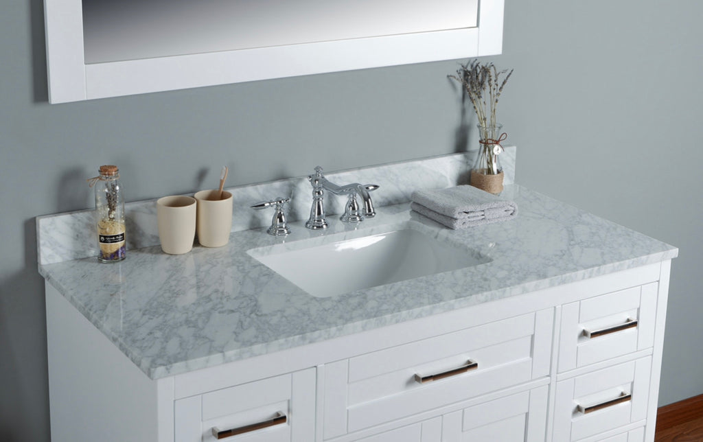 Rubeza 1200mm Riley Vanity Unit with Carrara Marble Top - White & Chrome