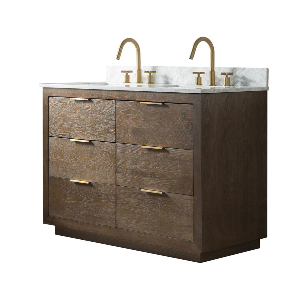 Rubeza 1200mm Keily Vanity Unit with Carrara Marble Top - Wood Veneer & Gold