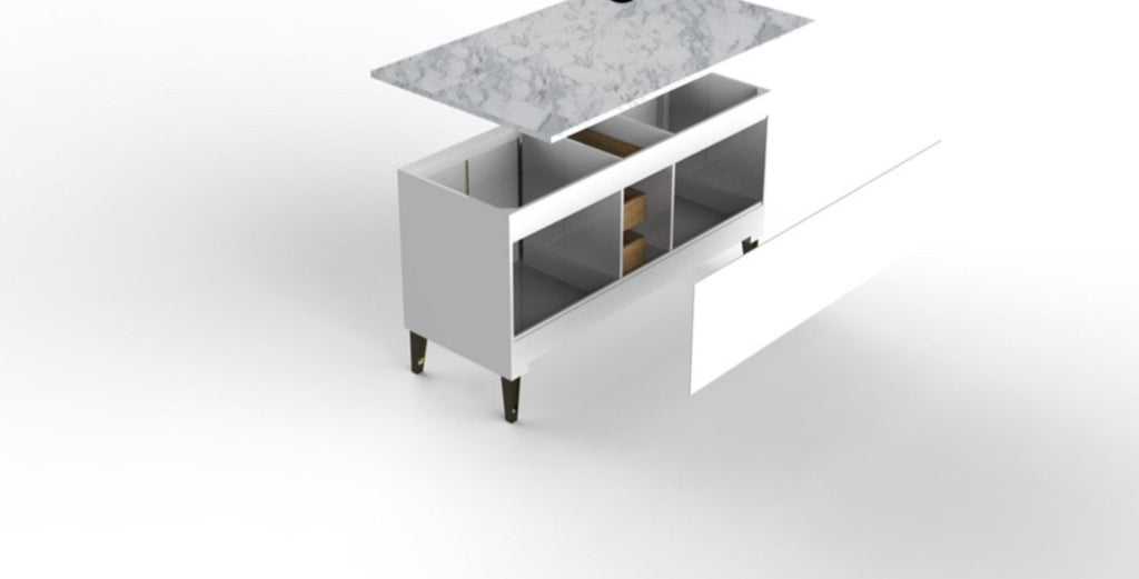 Rubeza 1500mm Charleston Kitchen Island with Carrara Marble Top - White & Chrome